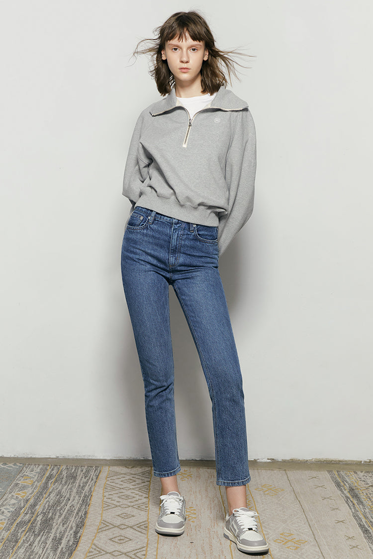 Two Shots High Rise Straight Crop Jeans | HJ013