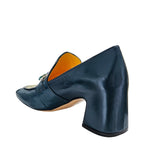 Madison Maison Navy Leather Mid Heel Jeweled Loafer