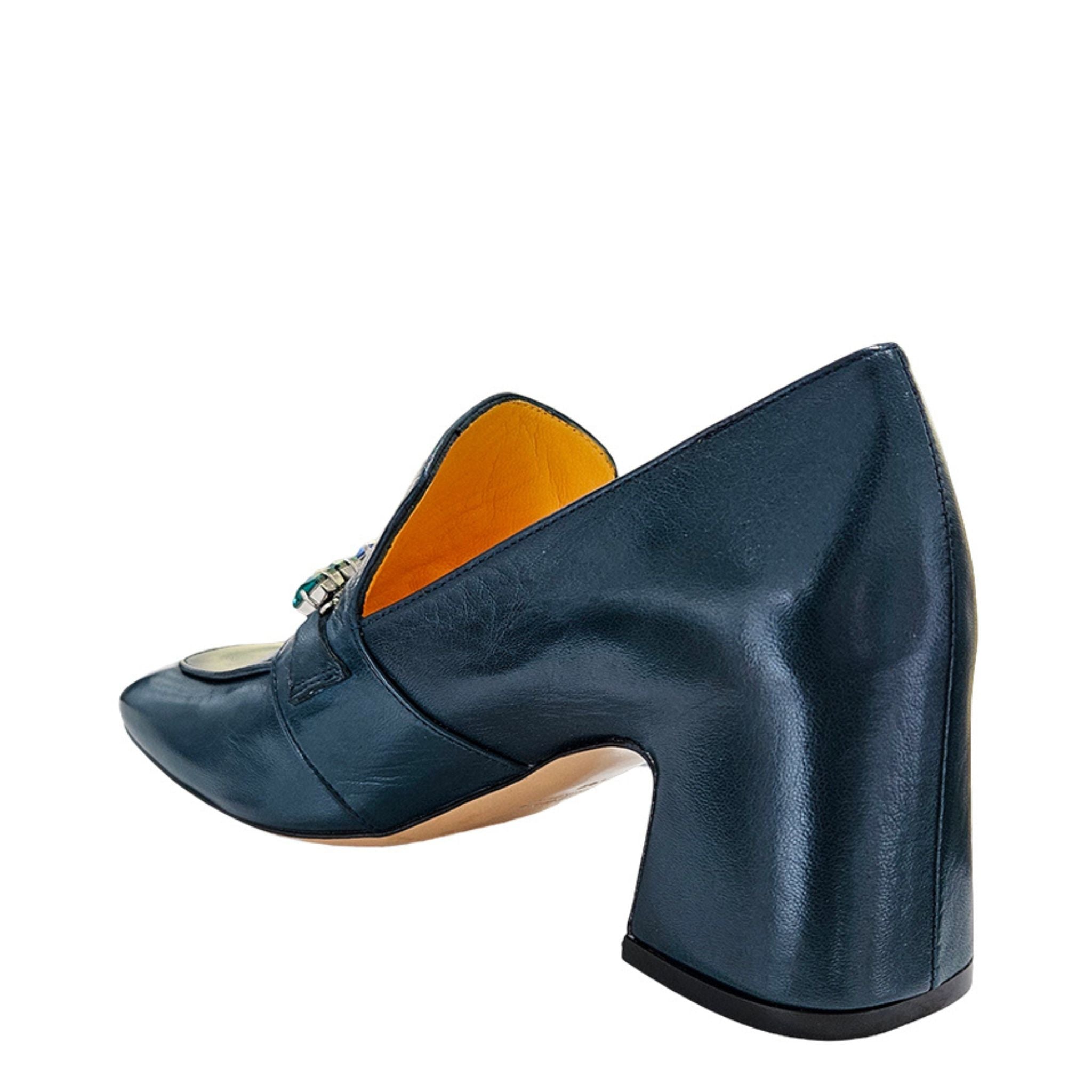 Madison Maison Navy Leather Mid Heel Jeweled Loafer