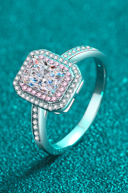 Pink Accent Geometric 1 Ct Moissanite Silver Ring