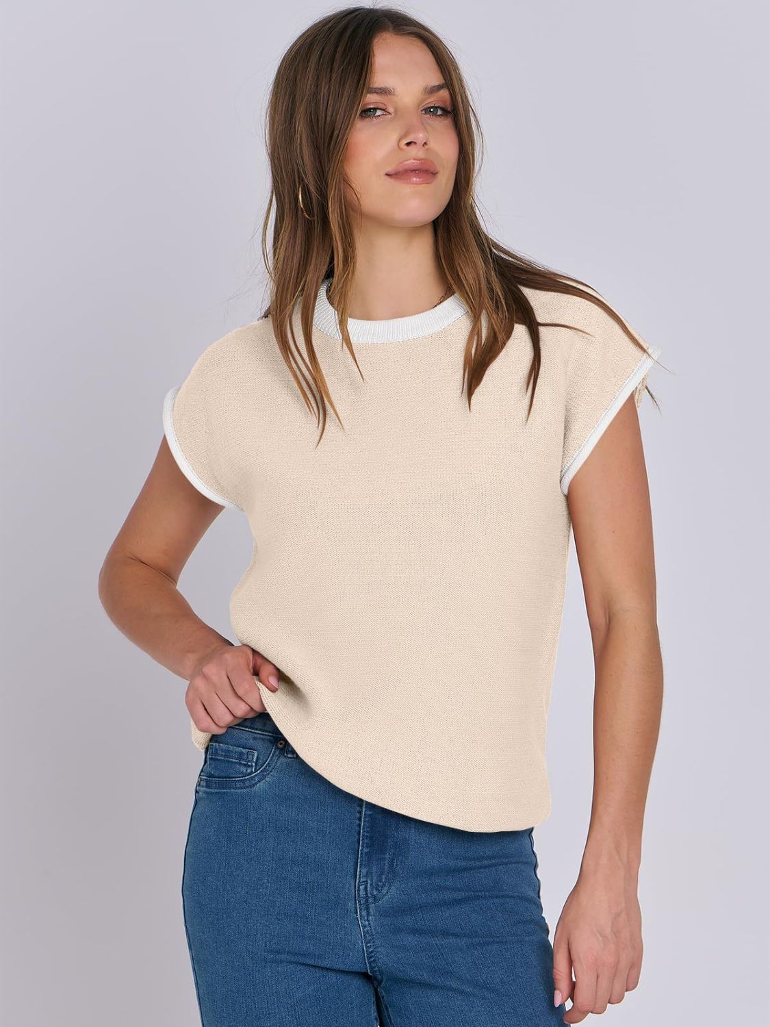 Contrast Cap Sleeve Sweater