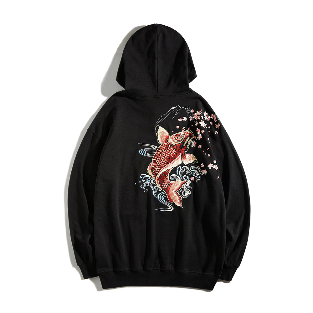 Red Koi Embroidery Hoodie | KH9197
