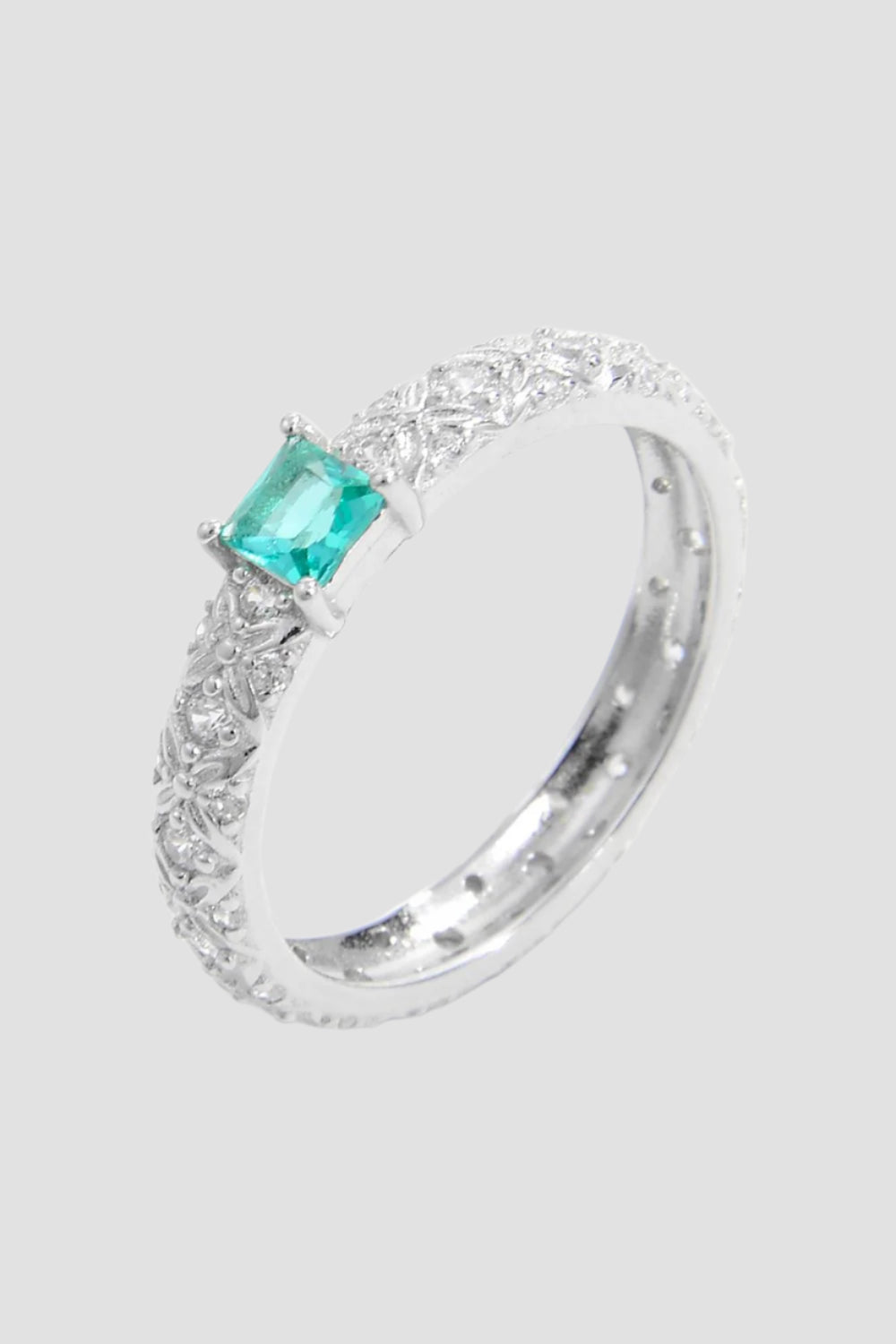 Silver Square Zircon Ring