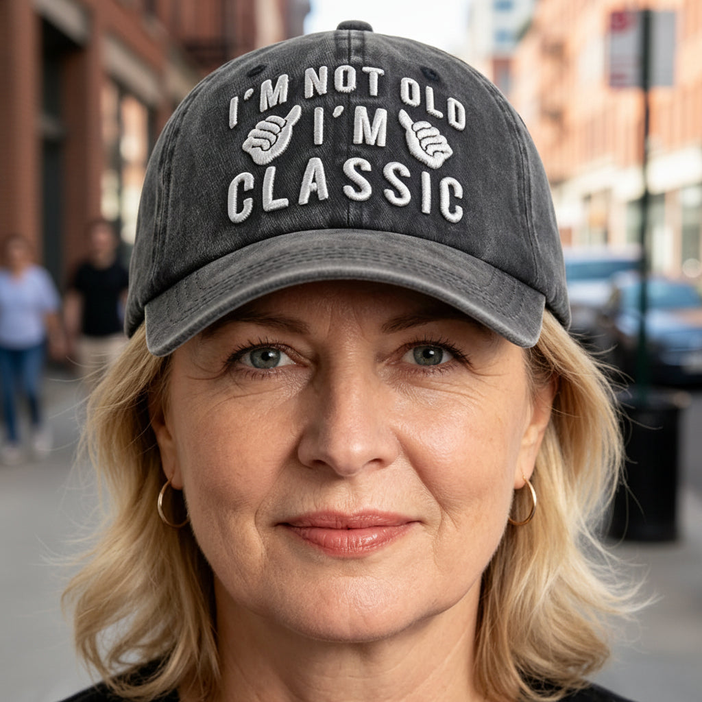 "I'm Not Old, I'm Classic" Embroidered Vintage Washed Baseball Cap