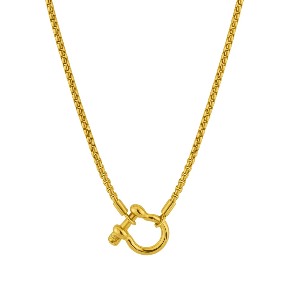Lucky Lock Carabiner Necklace Two-Tone Mixed Metal Horseshoe Pendant Chain