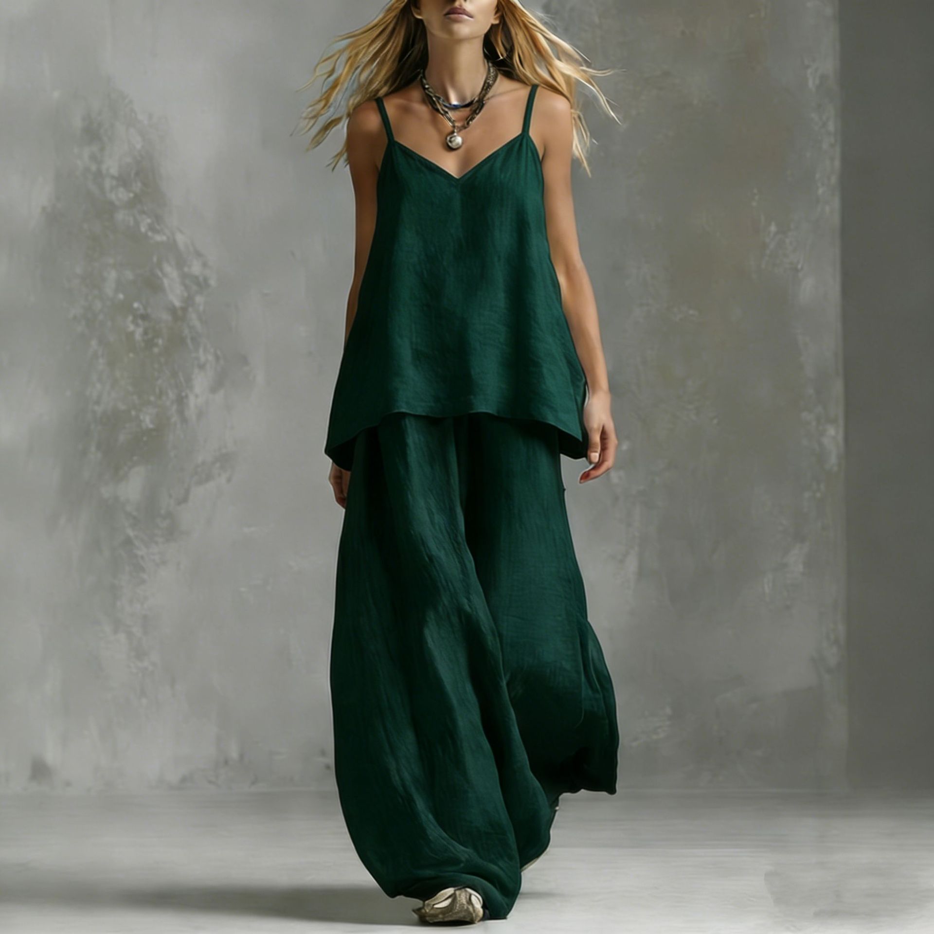 Women's Sleeveless Elegant Pantsuit | Off-Shoulder 2-Piece Suit Set