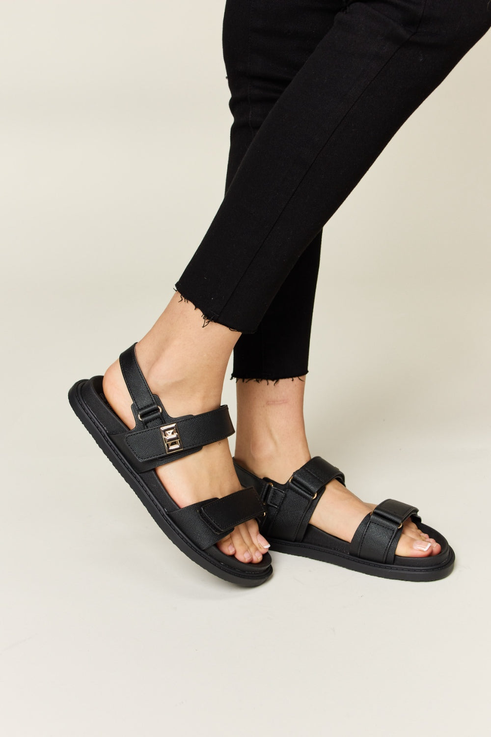 Velcro Double Strap Slingback Sandals Black