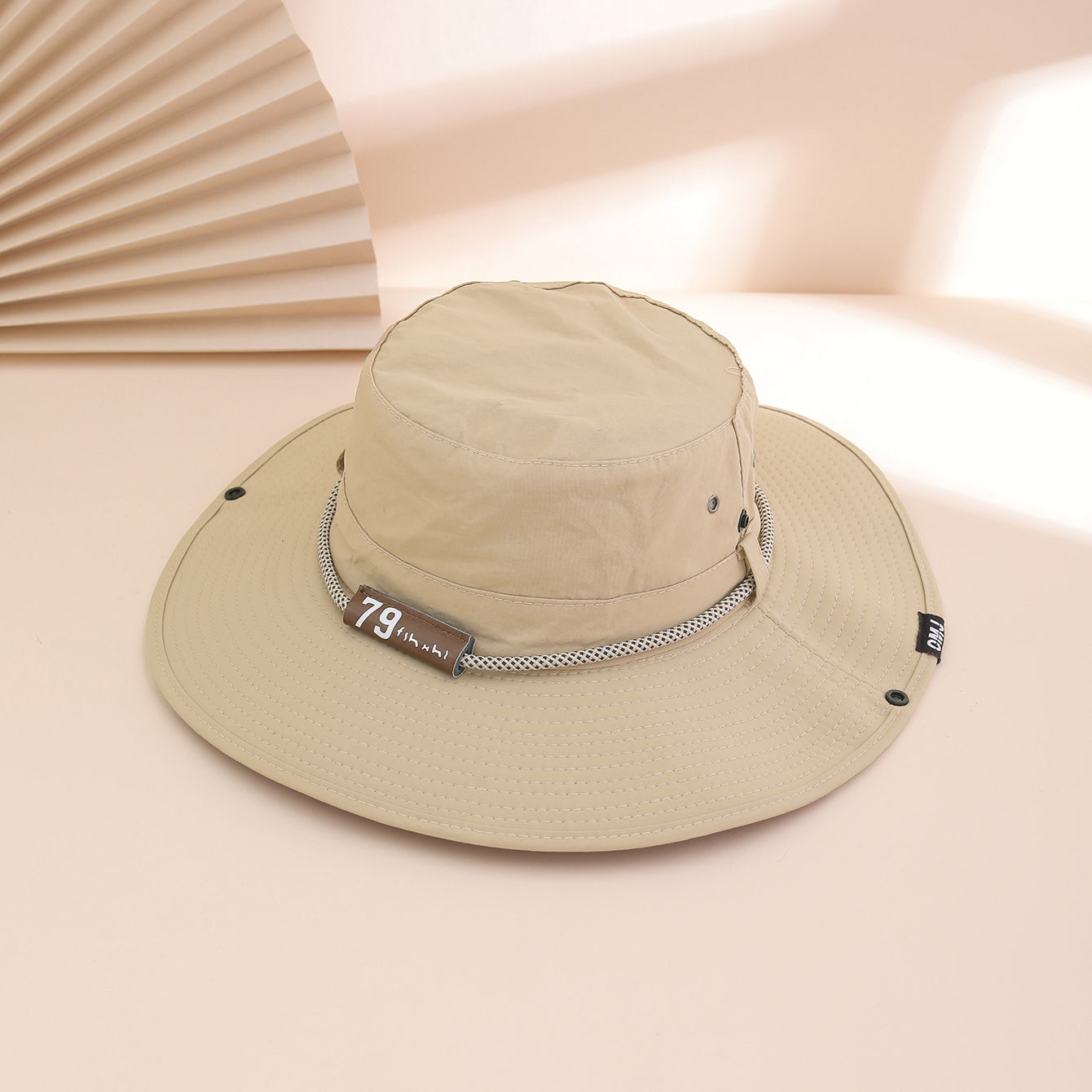 Wide-Brim Leather Patch Fisherman Hat | UV Sun Protection Outdoor Hat