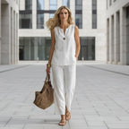 Women's Sleeveless V-Neck Top & Full-Length Pants Two-Piece Set