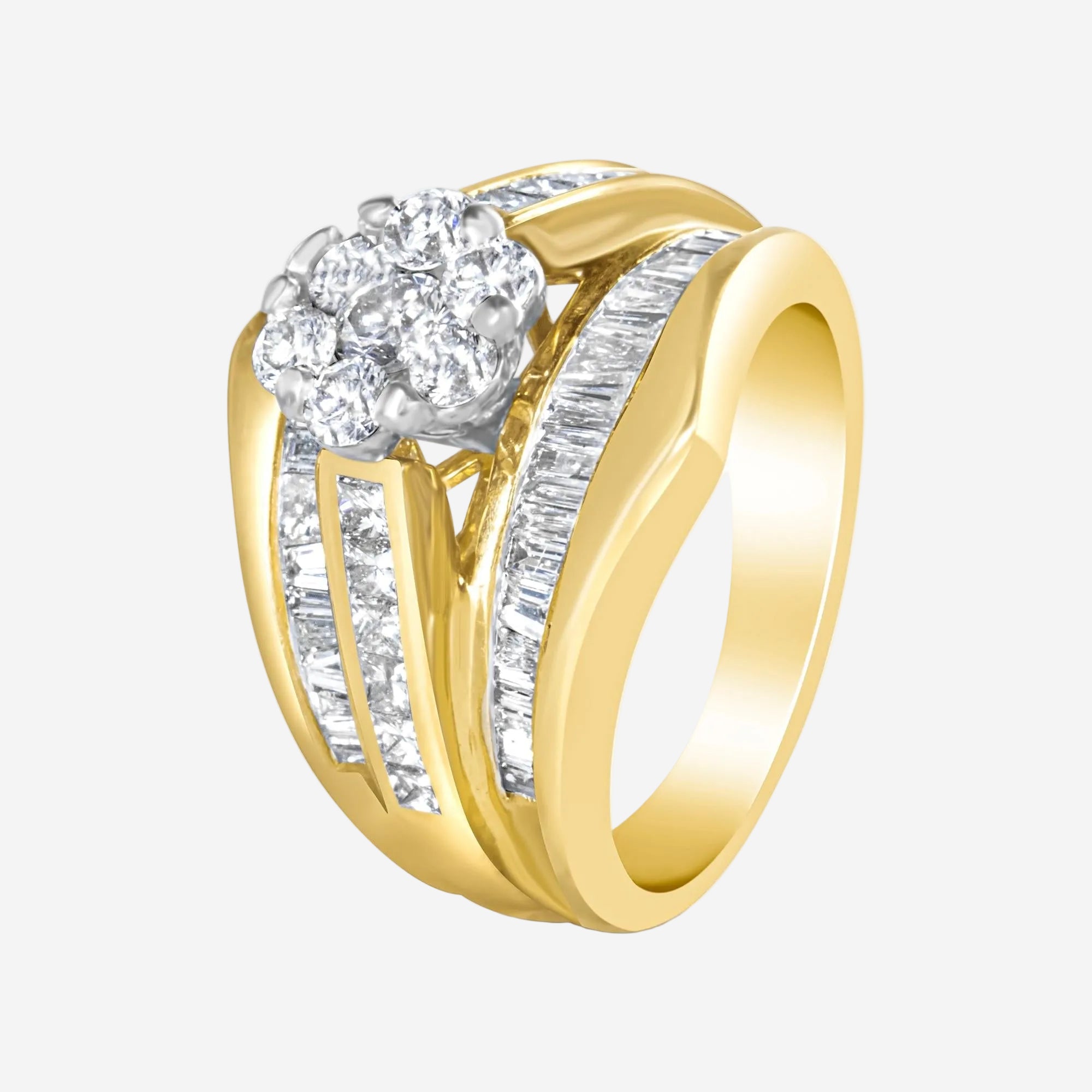 14K Yellow Gold 2-1/3 Cttw Diamond Cluster Channel Set Chevron Shaped Engagement Ring (H-I Color)