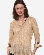 3/4 Sleeve Rome Shirt Khaki White Voile Wicker Print