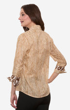 3/4 Sleeve Rome Shirt Khaki White Voile Wicker Print