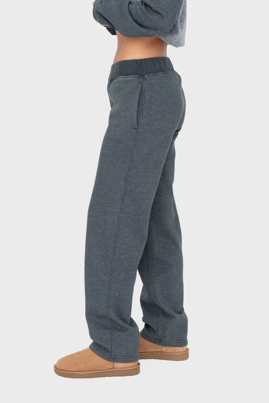 Elastic Waist Fleece Pants with Pockets Dark Green