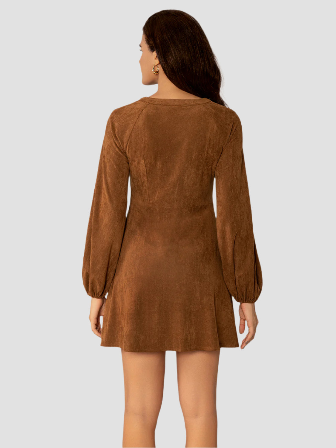 Notched Button Down Long Sleeve Mini Dress