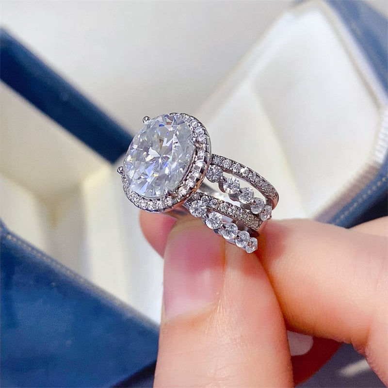 Layered Ring with 3 Ct Moissanite & CZ in Sterling Silver