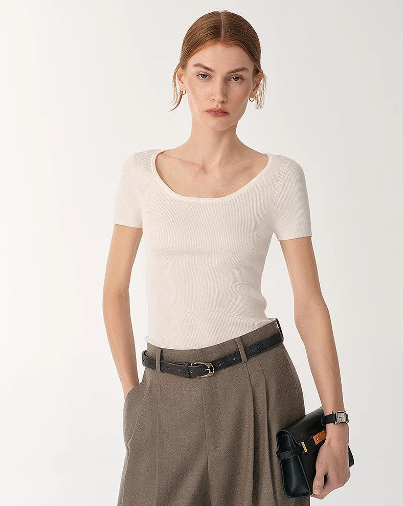 German Yangtze Wool Round Neck Short Sleeve Top