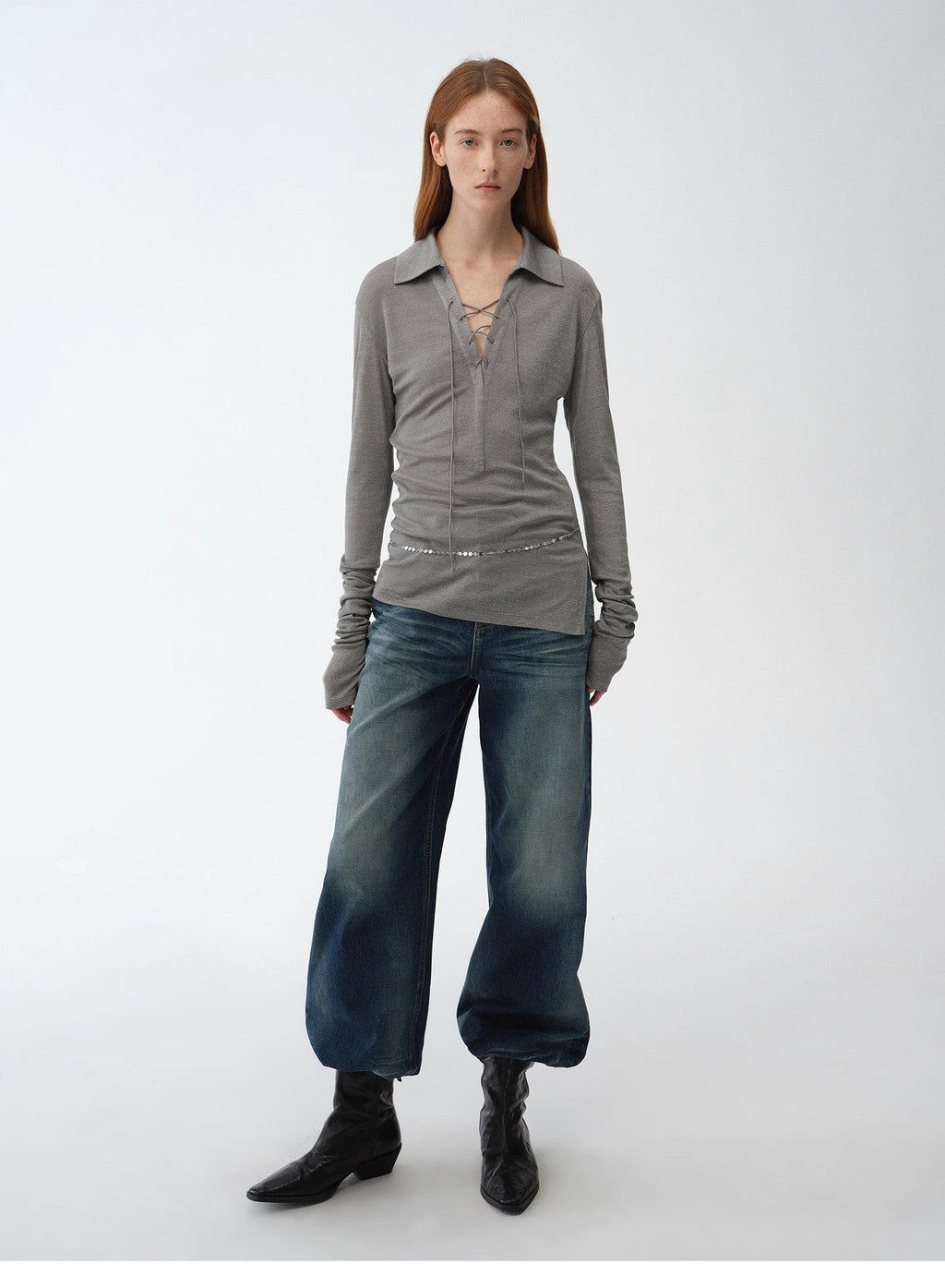 Light Silver Silk Slightly Transparent Knit Top ‘Eiffel’