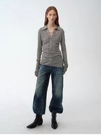 Light Silver Silk Slightly Transparent Knit Top ‘Eiffel’
