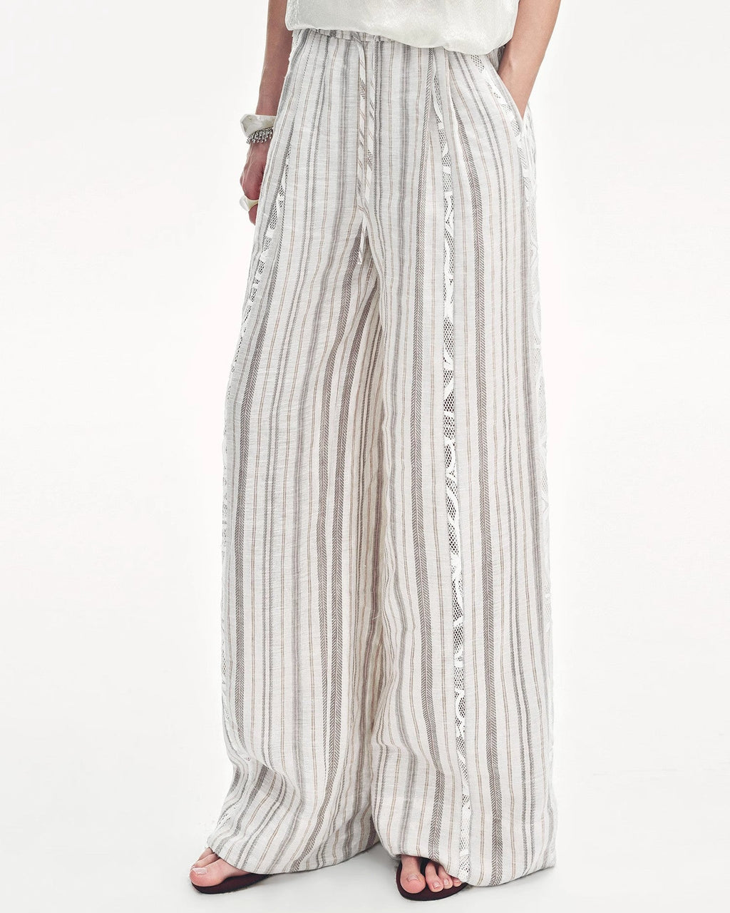 Linen Vertical Stripe Drape Wide Leg Casual Pants ‘Fashion Tension’