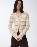 ‘Nice Weekend’ Striped Mixed Woven Knit Cardigan/Vest