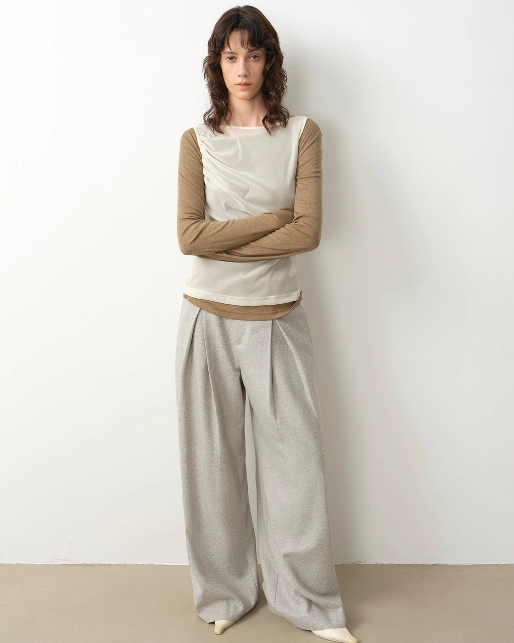 ‘City Stroll’ Relaxed Wool-Blend Double-Pleated Wide-Leg Trousers