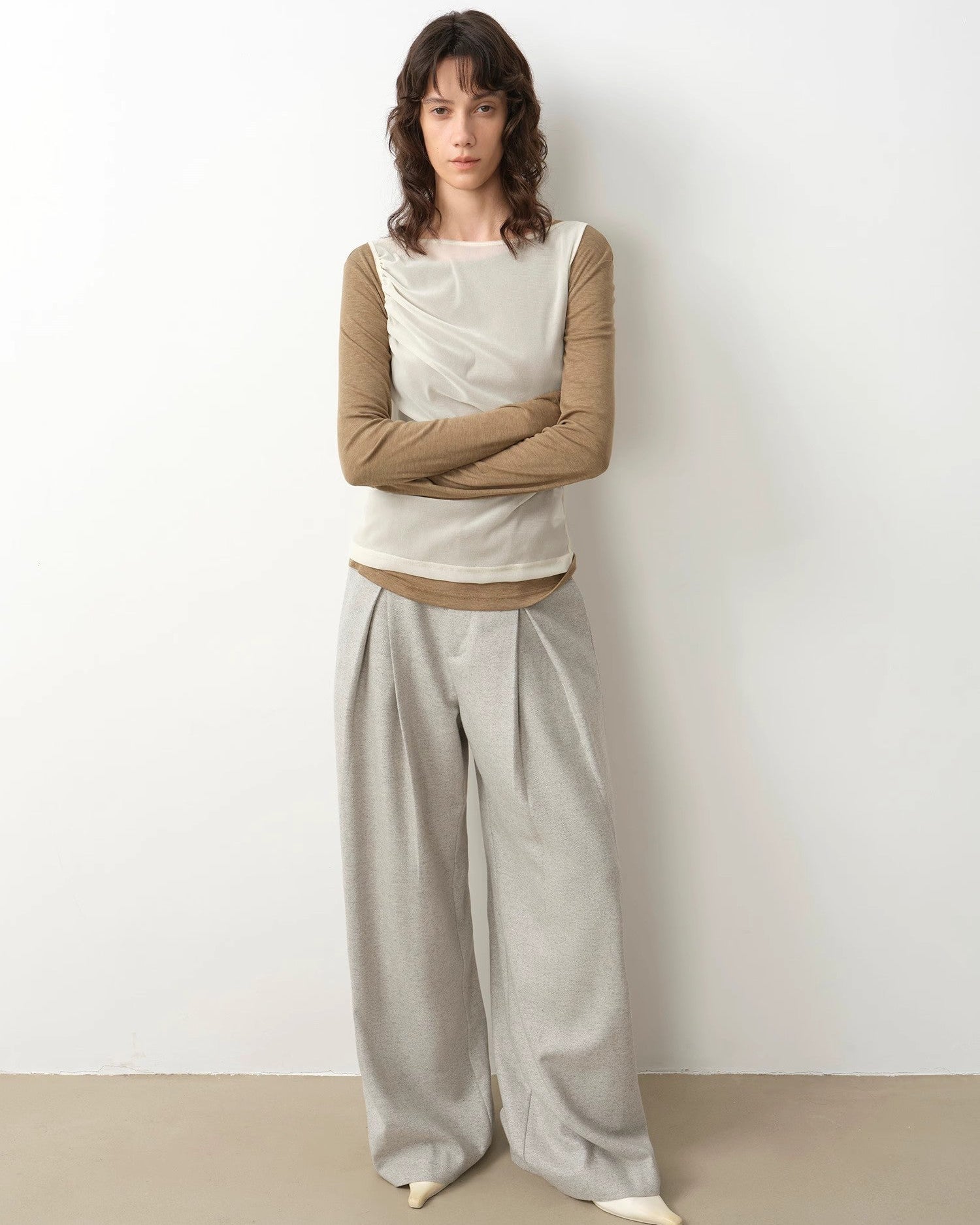 ‘City Stroll’ Relaxed Wool-Blend Double-Pleated Wide-Leg Trousers