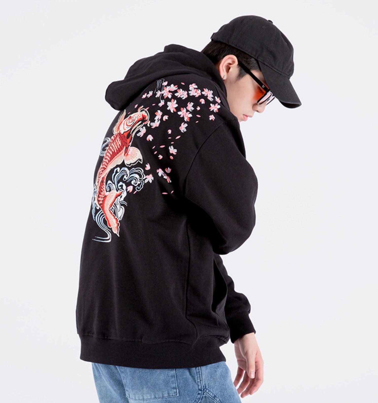 Red Koi Embroidery Hoodie | KH9197