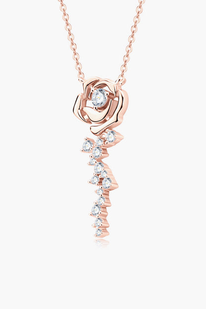 Rose Gold Flower Moissanite Silver Pendant Necklace