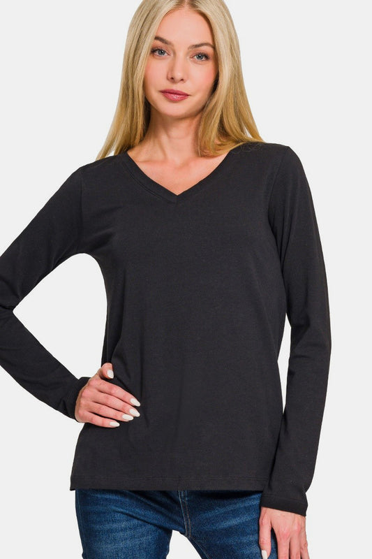 V-Neck Long Sleeve T-Shirt Black