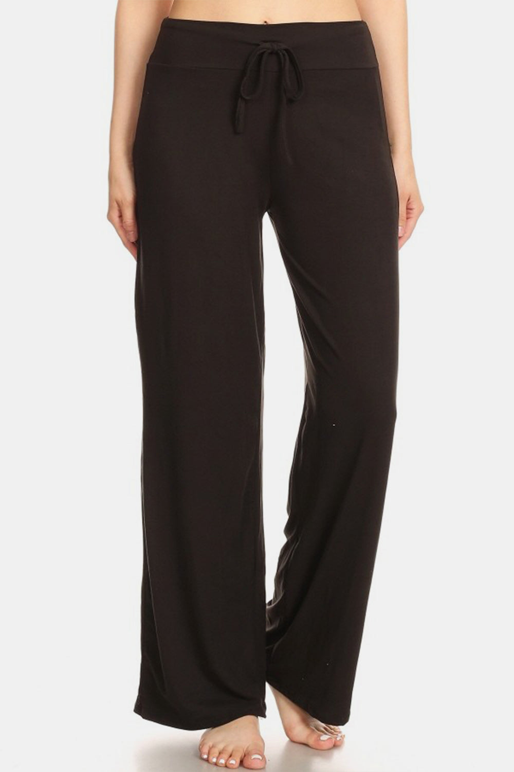 High Waist Drawstring Wide Leg Pants Black
