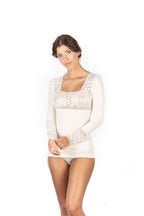 Mare Luxury Merino Wool Blend Women's Lace-Trimmed Long Sleeve Top