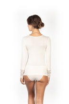 Mare Luxury Merino Wool Blend Women's Lace-Trimmed Long Sleeve Top