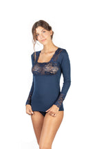 Mare Luxury Merino Wool Blend Women's Lace-Trimmed Long Sleeve Top