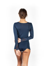 Mare Luxury Merino Wool Blend Women's Lace-Trimmed Long Sleeve Top