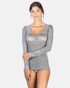 Mare Luxury Merino Wool Blend Women's Lace-Trimmed Long Sleeve Top