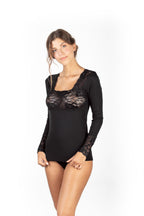 Mare Luxury Merino Wool Blend Women's Lace-Trimmed Long Sleeve Top