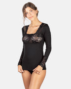 Mare Luxury Merino Wool Blend Women's Lace-Trimmed Long Sleeve Top