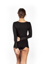 Mare Luxury Merino Wool Blend Women's Lace-Trimmed Long Sleeve Top