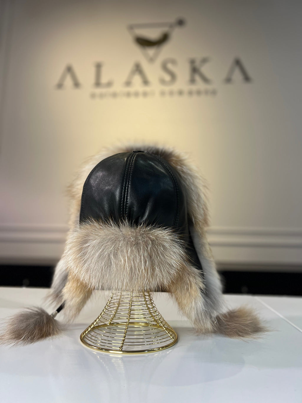 Genuine Silver Fox Fur Leather Hat