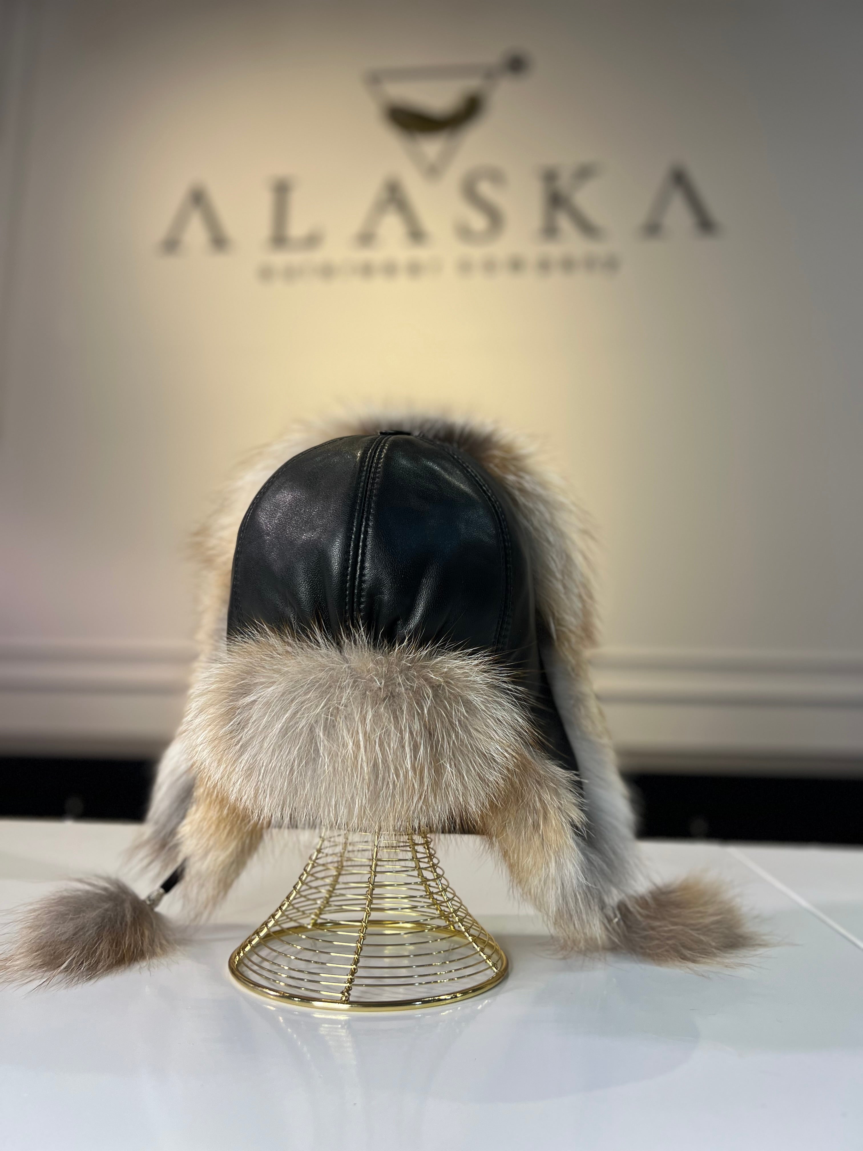 Genuine Silver Fox Fur Leather Hat