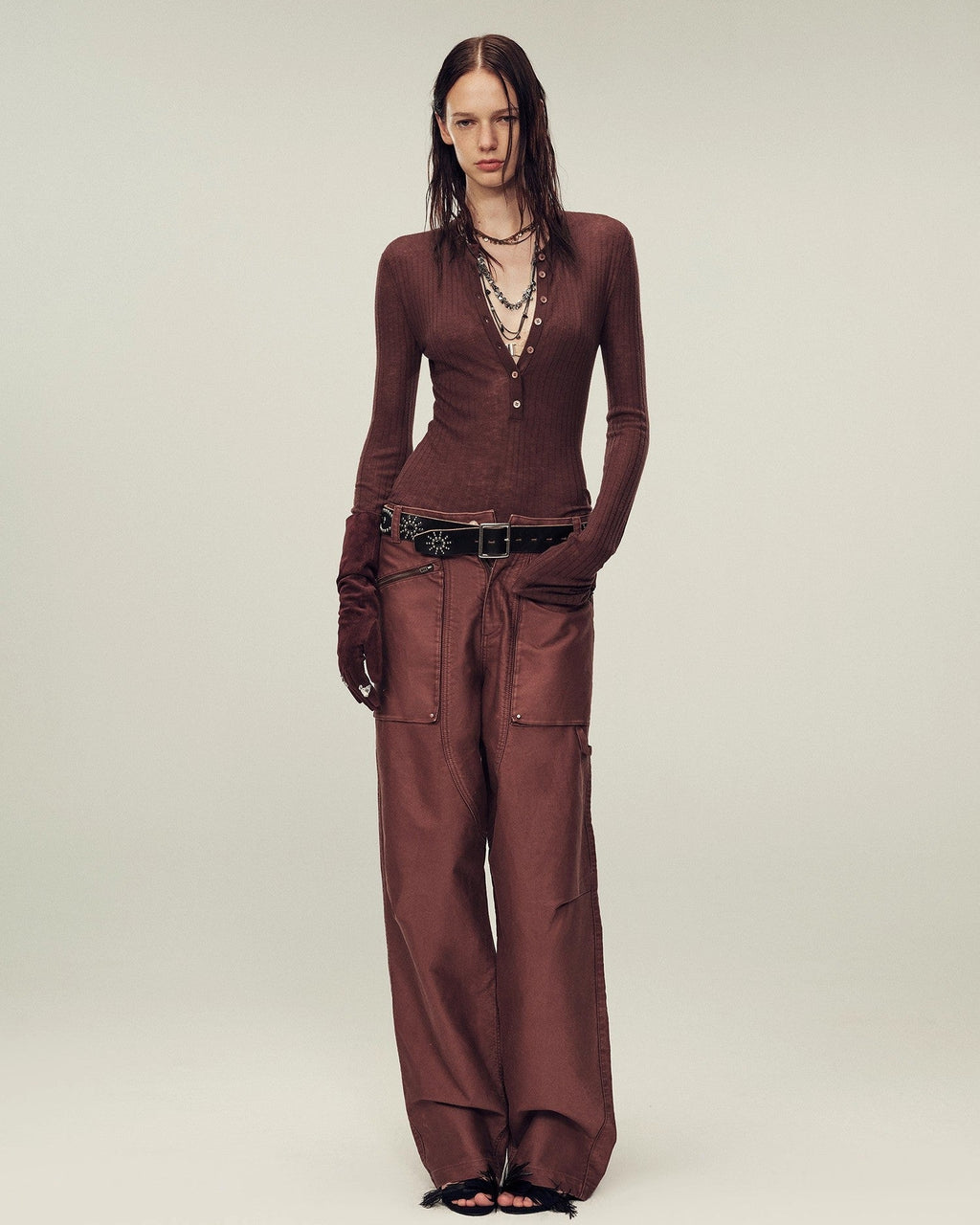 Ultrafine Wool Blend Versatile V-Neck Cardigan "Warm Brown Quiet Autumn"