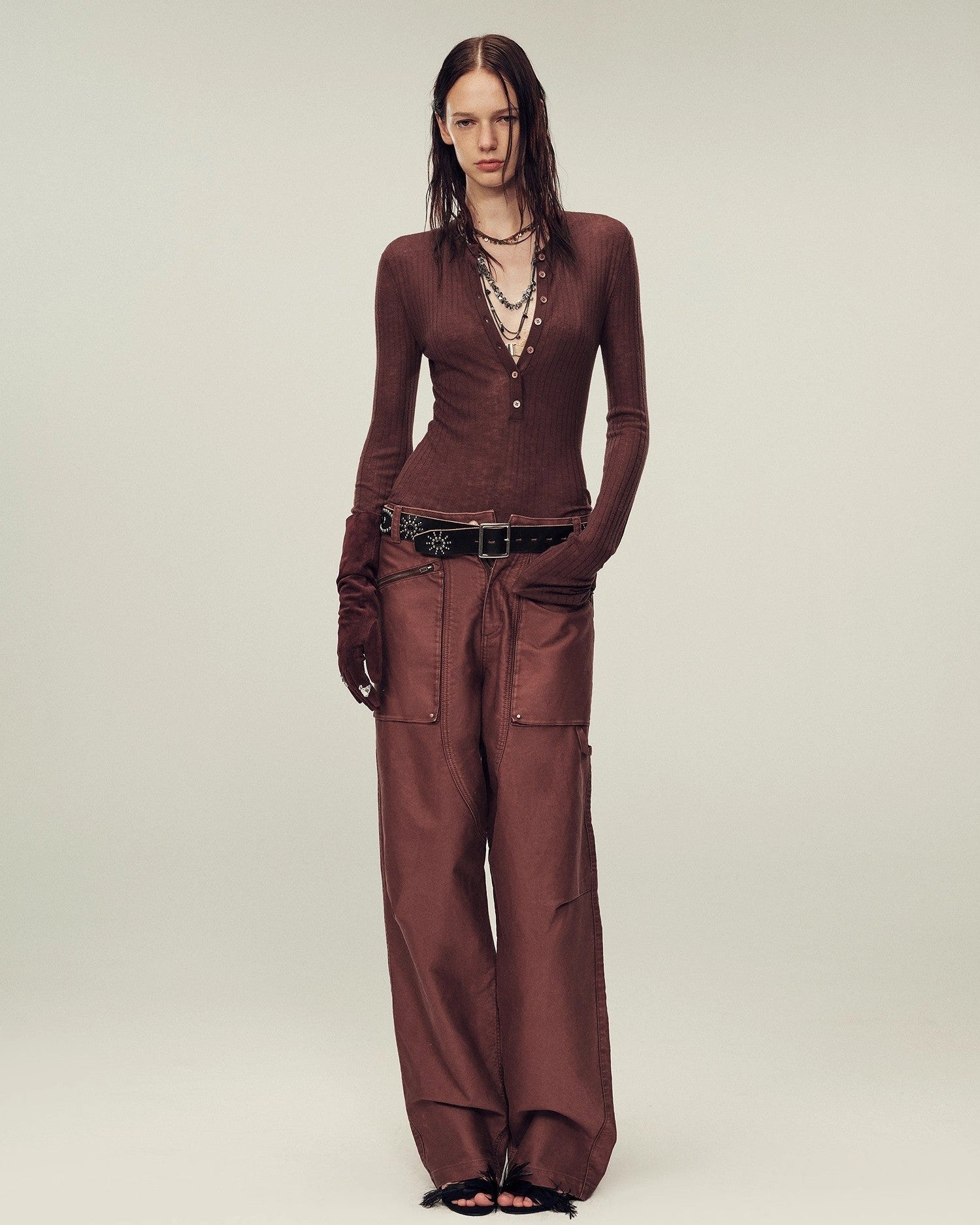 Ultrafine Wool Blend Versatile V-Neck Cardigan "Warm Brown Quiet Autumn"