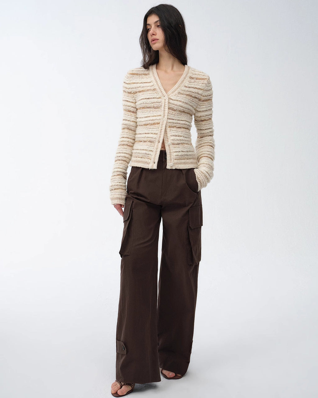‘Nice Weekend’ Striped Mixed Woven Knit Cardigan/Vest