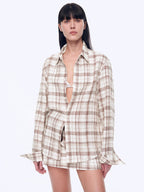 Vintage Linen Shirt & Mini Skirt Two-Piece Spring 'Plaid Sketch'