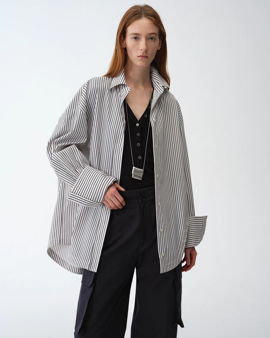 'Striped Fantasy' Asymmetric Slanted Front Two-Wear Striped Long Sleeve Shirt