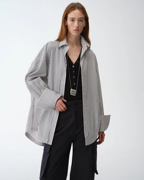 'Striped Fantasy' Asymmetric Slanted Front Two-Wear Striped Long Sleeve Shirt