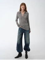 Light Silver Silk Slightly Transparent Knit Top ‘Eiffel’