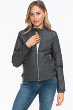Biker Jacket with Side Zip Pockets Charcoal