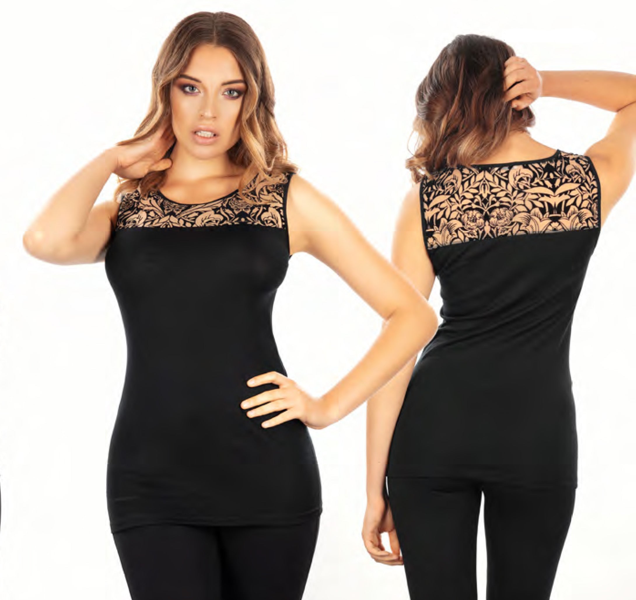 EGI Exclusive Merino Wool Blend Tank Top with Tulle