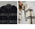 Fireladyfur Women's Lamb Wool Striped Jacket ‘Snowy New Year’